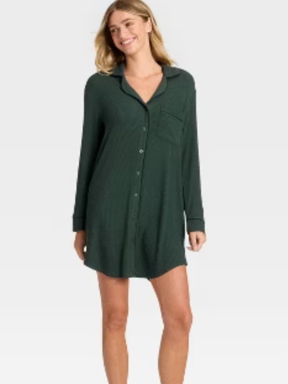 Auden Women's Cozy Ribbed Notch Collar Nightgown XS